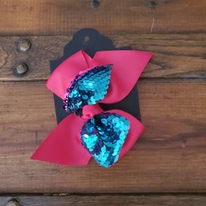 New pink with Tiffany blue sequin detailing bow.